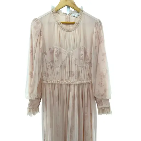 Ivy City Co Last Songbird Dress M Pink Pleated Tulle Gown Cottagecore Floral Size M