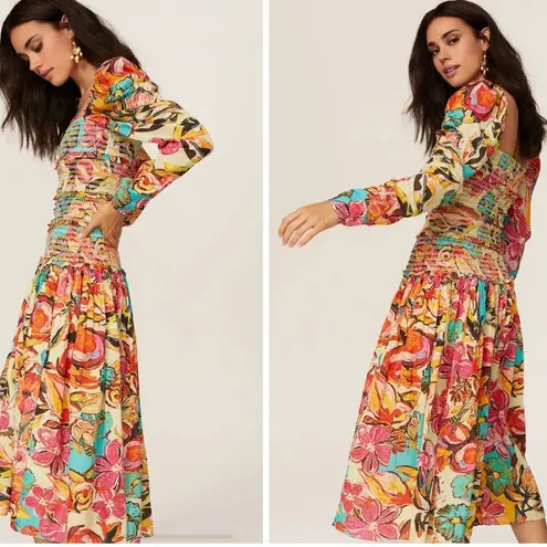 Hemant & Nandita Aroha Dress Tropical Midi size Small Orange