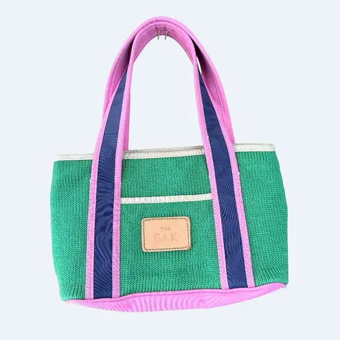 The Sak Gina Small Canvas Tote Kelly Green Pink Navy Colorblock Preppy