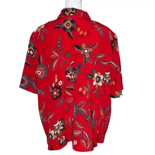 Alfred Dunner Women's Vintage Hawaiian Floral Red Collard Blouse Size 22W
