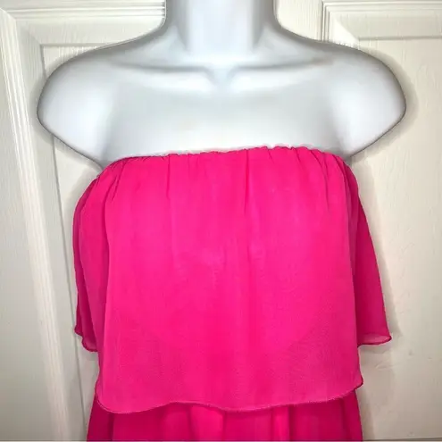 Nymphe Strapless Hi Lo Hem Chiffon Mini Dress Hot Pink S NWT