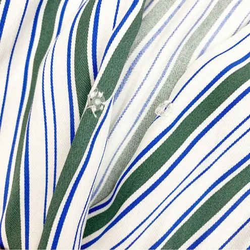 Maje  Pando Pandora Striped Twill Relaxed Jumpsuit: Green/White/Blue Faux Wrap