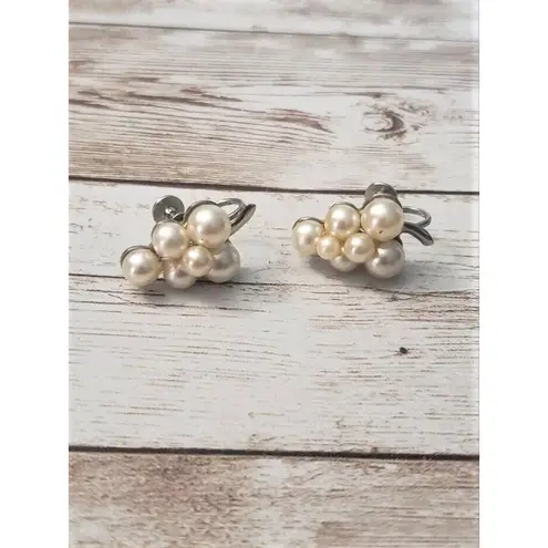 Vintage Screw Back Earrings Bunch of Faux Pearls