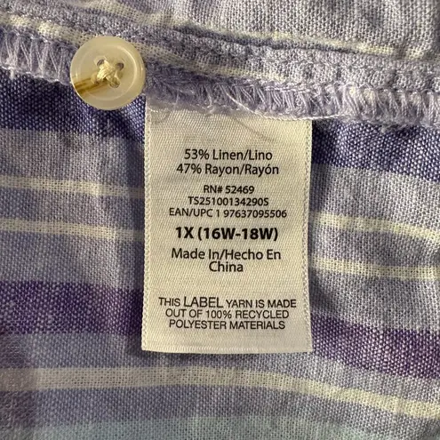Terra & Sky 1X-Large (16W-18W) Top Button-Up Dolman Sleeves Striped Linen Blend - Image 8