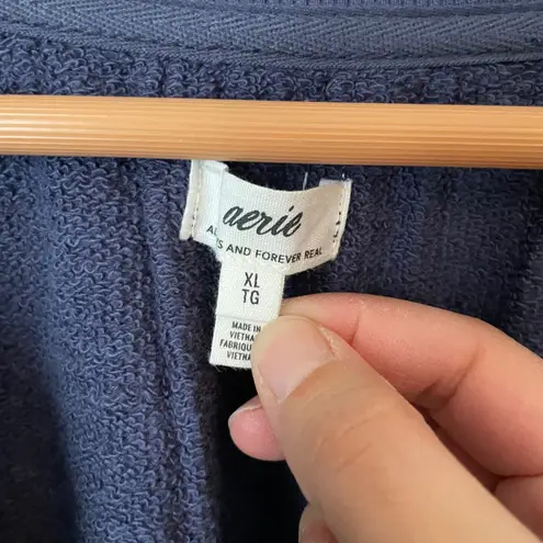 Aerie  Navy Blue V Neck Bishop Sleeve Sweatshirt Top Size Women's XL