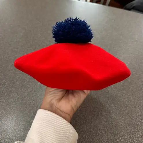 Vintage Beret Hat, Red Wool With Navy Pom Pom, 1960’s Turtle Bay Jonathan Logan