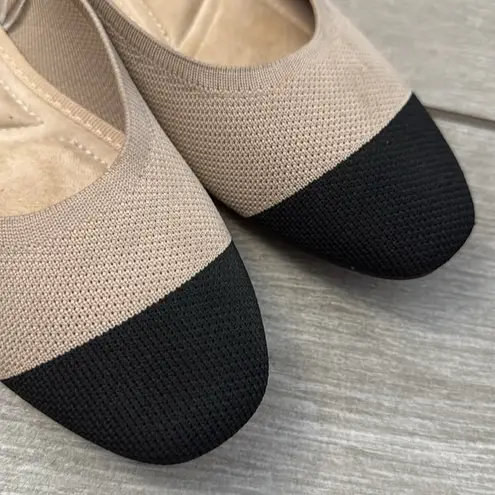 Seychelles Beige Black Toe Cap Memory Foam Flats Size 7.5 W