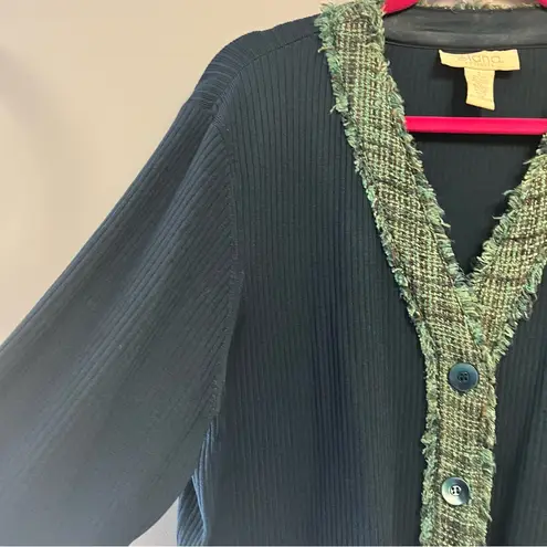 Elana by Tanner Blazer Navy Knit V Neck w/ Pattern Silk Blend Sz 2 EUC Blue