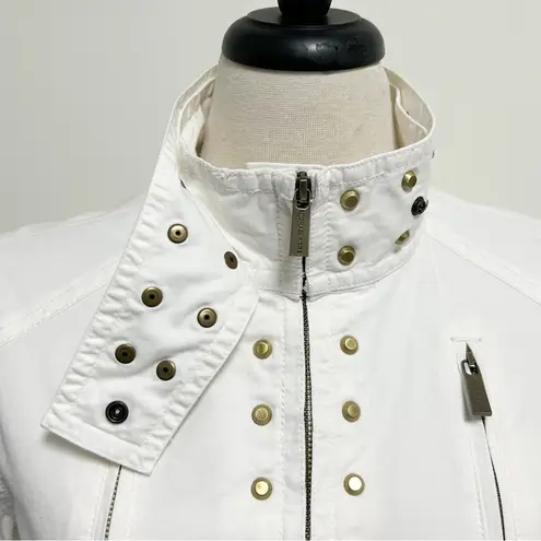 Michael Kors MK White Gold Tone Studded Zip Up Elastic Waistband Jacket Medium