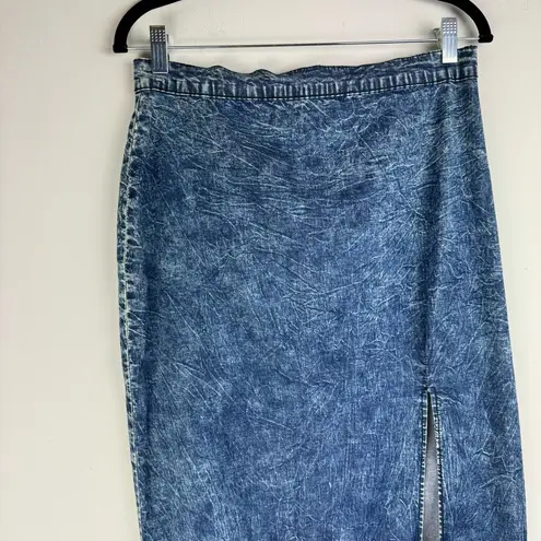 Judy Blue Denim Midi Maxi Skirt Sz 1XL Acid Wash Stretch High Slit A Line