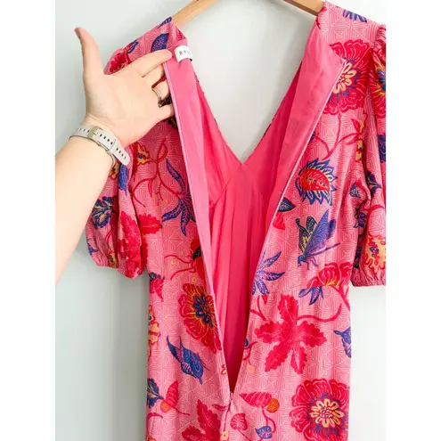 Rhode | Ester Midi Dress in Rouge Akiko | Pink Floral | Sz 2