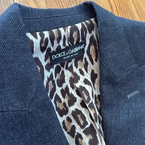 Dolce & Gabbana Dark Blue wool blend Blazer Leopard Lining cheetah animal 44