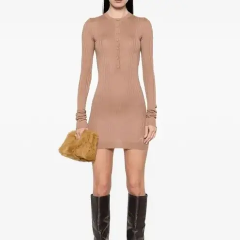 THE ATTICO Long Sleeve Mini Dress in Camel 40 Womens Knit Cashmere Sweater Tan Size undefined
