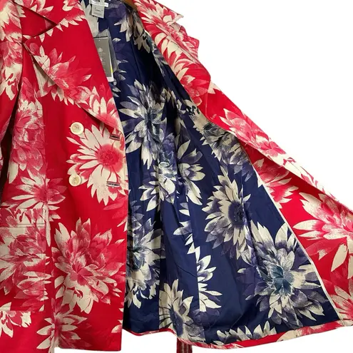 NWT Austin Reed Red Floral Retro Luxe Belted Double Breasted Blazer Jacket M Size M