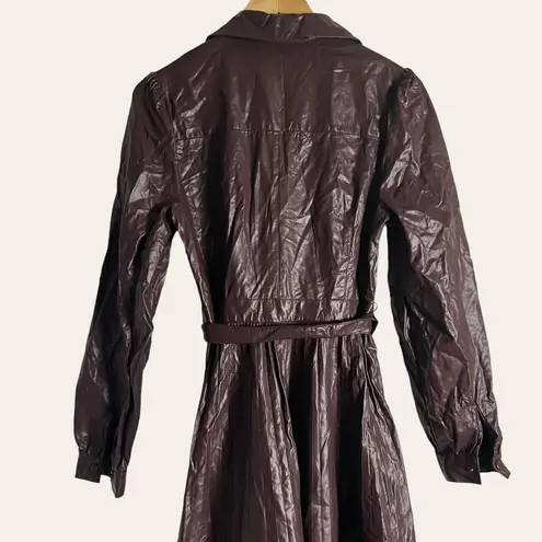 Peter Som Pleated Faux Leather Brown Long Sleeve Midi Shirt Dress Size 4 - Image 14