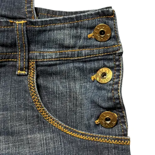 SouthPole Denim Overall Shorts Dark Wash Gold Button Accents Casual Romper Y2K Blue Size undefined