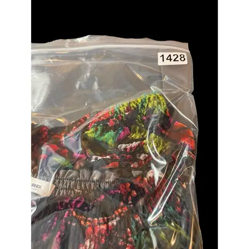 NYgard Sheer Velvet Burnout On/Off Shoulder Bishop Sleeve Tropical Floral Top XL Purple