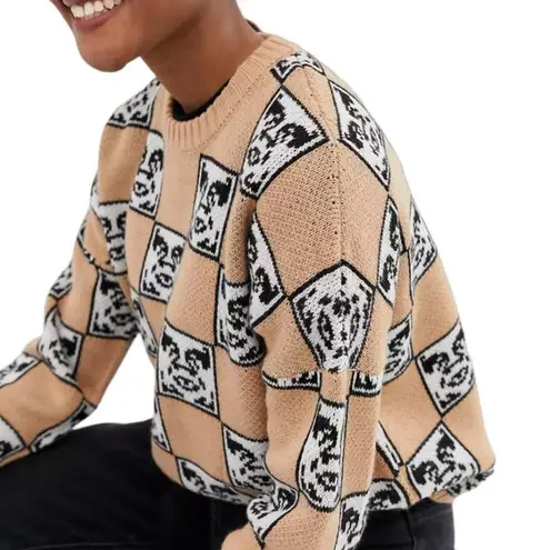 Obey  Women's Size Medium Peach Antarsia Print Knitted Sweater