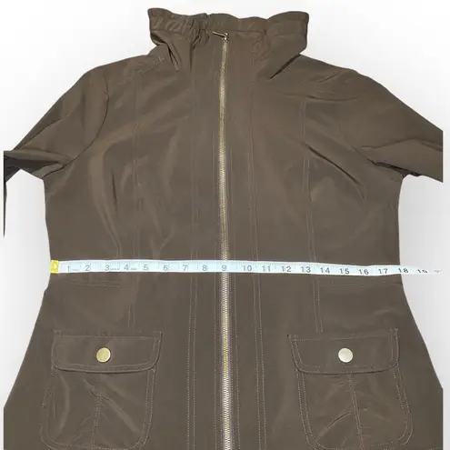 Laura Ashley Lightweight Brown Zip Up Jacket Roll Tab Sleeves Utility Style M