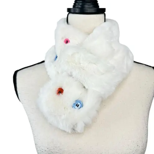 Halara NEW Womens White Faux Fur Button Scarf Winter Warm Snuggly One Size