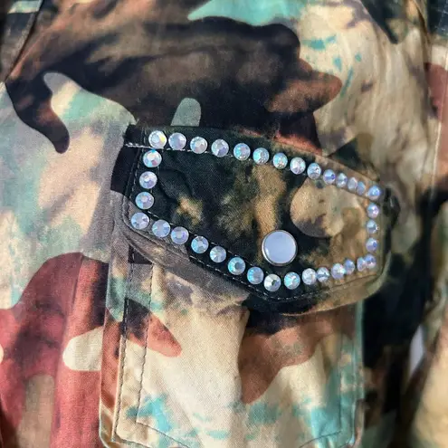 A Rare Bird Long Sleeve Cotton Mini Dress in Camo with Embellishments Size Small Green