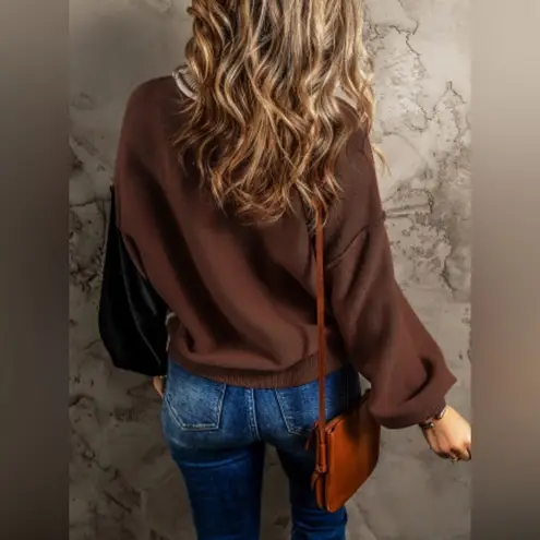 NEW Brown Black and Tan Colorblock Bishop Sleeve Sweater Size L