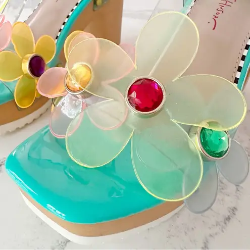 Betsey Johnson  Beckket Turquoise Multi Transparent Flower Sandals