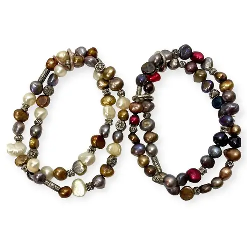 Multicolored faux pearl stretch bracelet W/ metallic beads one size fits most