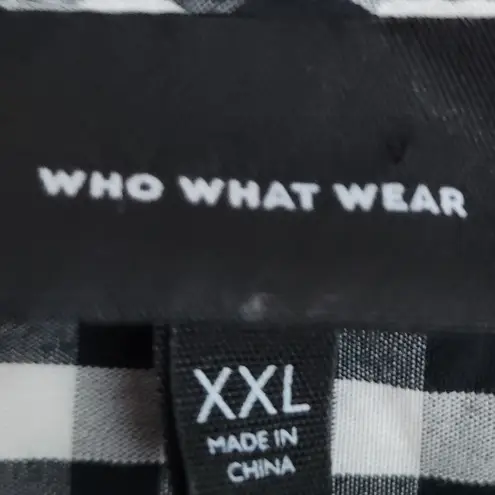 Who What Wear  BLACK WHITE BUFFALO CHECK PLAID PUFF SLEEVE BUTTON FRONT BLOUSE