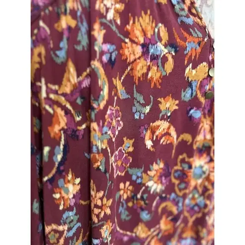 Democracy Top Petite XL PXL Burgundy Floral Boho Hippy Festival Flowy Cottage