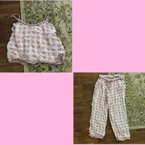Soho Apparel GUC Pink Plaid Pajama 2 Piece Tank Top And Pant Set