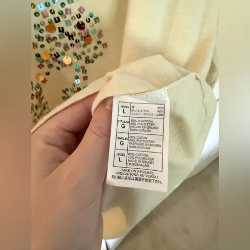 Disney  Parks Women's Pale Yellow Sequin Mickey Mouse Long Sleeve T-Shirt Size L