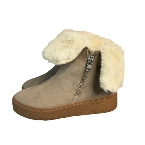 J Slides Womens Beige Faux Fur Lined Suede Platform Ankle Boots Size 8 warm Brown