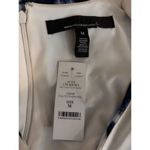 WHBM Women M Criss Cross Halter Top Tie Dyed Blue Pullover Beach Wear Lagen Look Size M