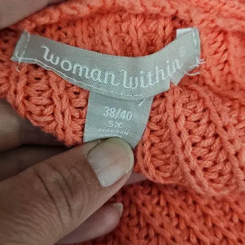 Woman Within Bright CoralShaker Stitch Button Ftont Cardigan Size 5X