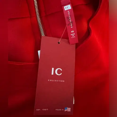 IC COLLECTION Red Scuba Knit Ruffled Balloon Sleeve Red Sheath Dress Size XS NEW