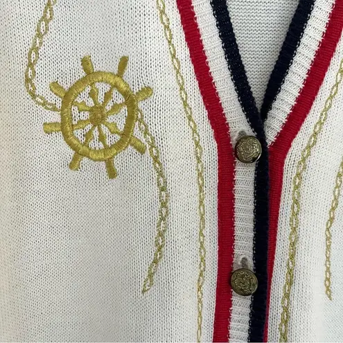 Tanner Vintage Ramie knit cardigan Retro Nautical Striped academia preppy Tennis White Size M