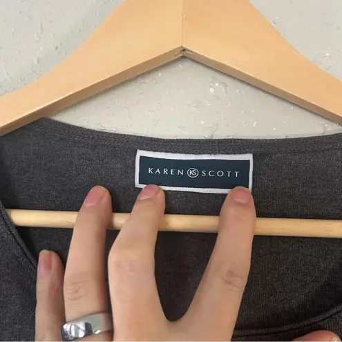 Karen Scott Vintage Gray Shirt Leaves Apples Gold Bicycle and Red Accents Fall