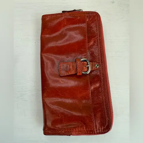 TANO Vintage Red Soft Leather Zip Around Wallet Distressed Magnetic