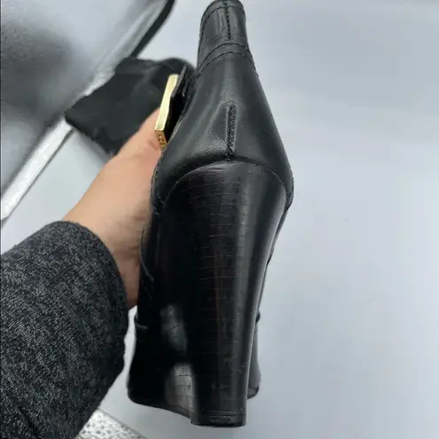 Tory Burch  Black Leather Ankle Boots Wedges 5