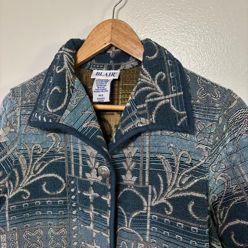 Blair  Blue Earthy Tapestry 3 Button Mid Length Medium Weight Jacket Size L