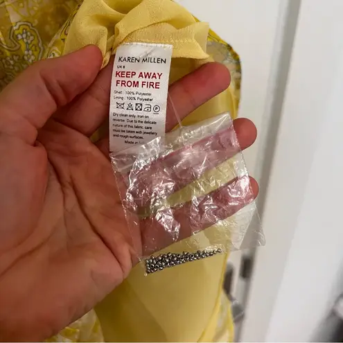 Karen Millen NEW Cutwork Applique Paisley Butter Yellow Ruffle Dress