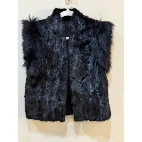 Vintage Womens Vest Size 10 Black Rabbit Fur Lined Casual Mob Wife Boxy