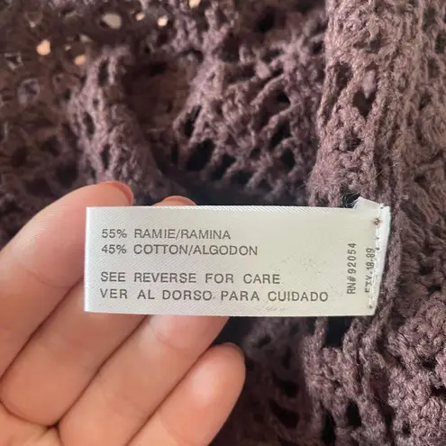 Carolyn Taylor Boho Cropped Crochet Dark Brown Short Front Tie Cardigan M Size M