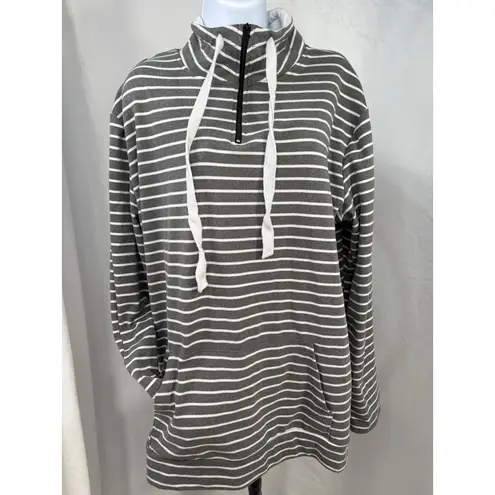 Ninexis Women's 2x Grey White Striped Pullover Sweatshirt Half zip Funnel Neck Size XXL