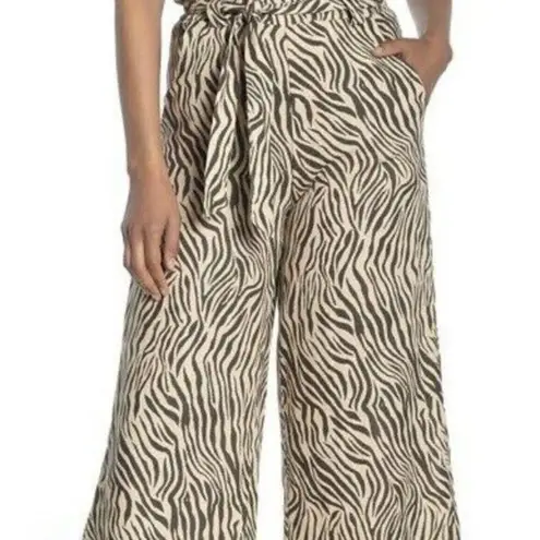 Cotton On NWT  Pull on Linen Zebra Cream Pattern Paper Bag Waist culotte Pants 2