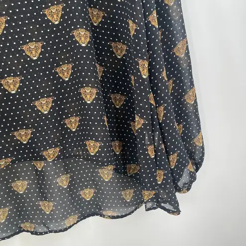 Eight Sixty Blouse Size Large Leopard Face Polka Dot Sheer Contemporary Dots