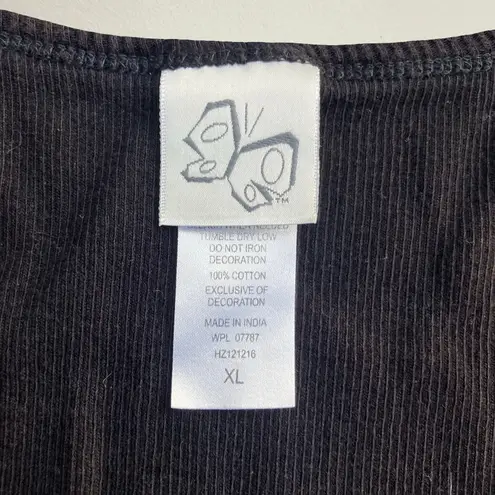 Vtg Y2K Lady Luck black rhinestone studded tank top card suits gambling Vegas Size XL