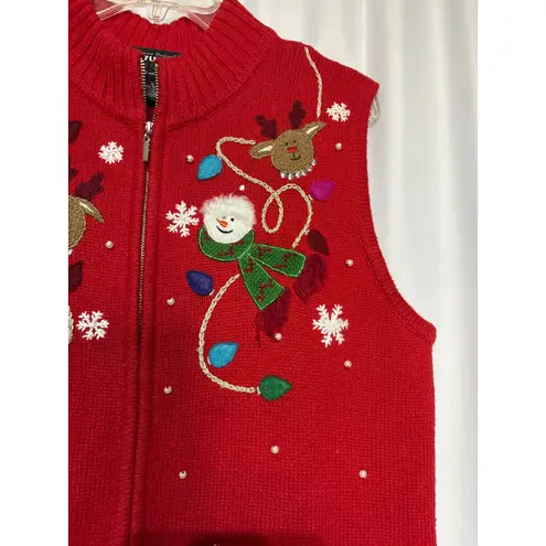 Studio Joy Womens Red Ugly Christmas Sweater Vest Santa Snowman Reindeer Size L Size L