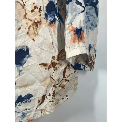 Anne Carson Women's Floral Print Rayon 3/4 Sleeve V-Neck Blouse Multicolor Small